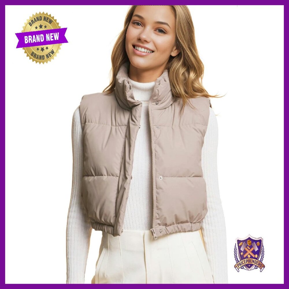 Cropped Micro Faux Leather Puffer Vest Water Resistant
